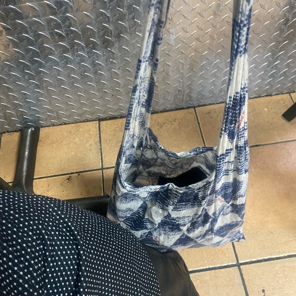 FREE PEOPLE BLUE AZTECK BOHO FABRIC REUSABLE Bag NON-CHALANCE Sm RARE GUC